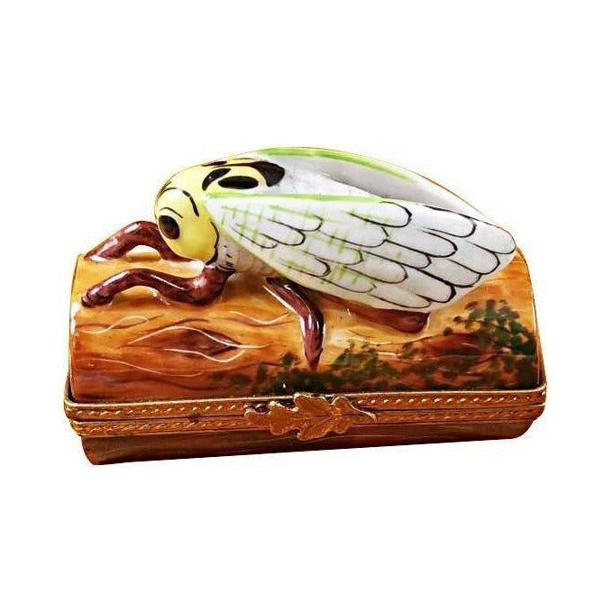 Limoges Boutique presents the Rochard Locust on Log, a genuine Limoges box painted by hand in France