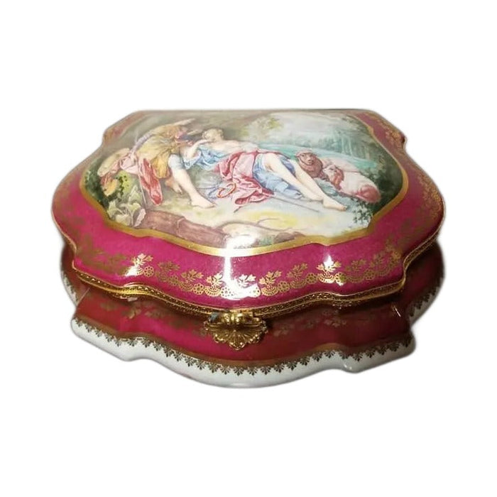 Artisan-painted Lovers Jewelry 250 Romantic Limoges box from France, a cherished collectible