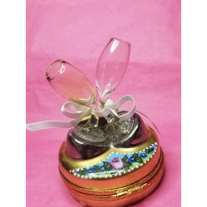 Merry Christmas Celebration Box Porcelain Limoges xmas theme xmas glasses gift French Trinket Box