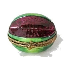 Mini Open Watermelon Limoges box opened to show the inside, a keepsake to tuck a treasure in