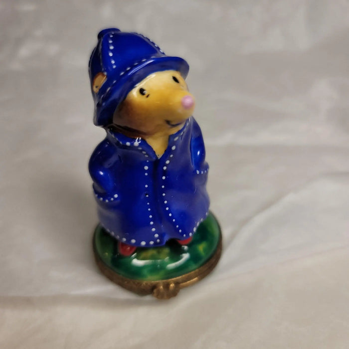 Mole in Raincoat Collectible Box Porcelain Limoges mole farm critters first French Trinket Box
