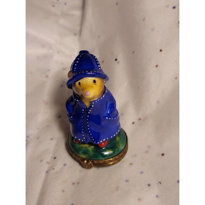 Mole in Raincoat Collectible Box Porcelain Limoges mole farm critters first French Trinket Box