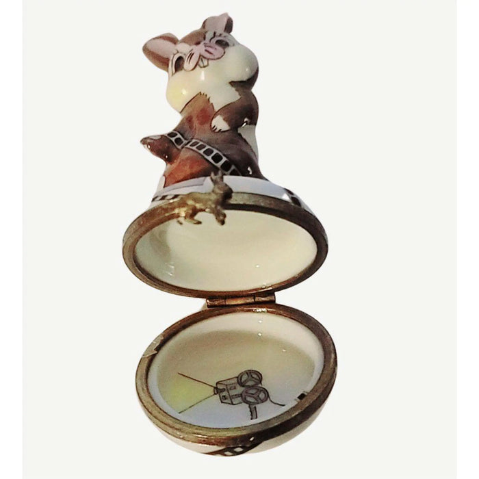 Movie Rabbit Box for Film Lovers Porcelain Limoges rabbit mice bunny French Trinket Box