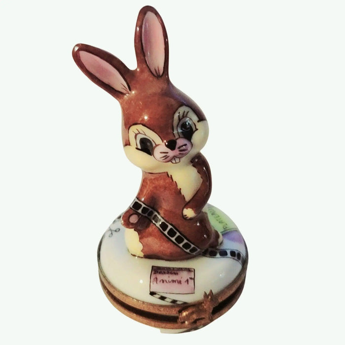 Movie Rabbit Box for Film Lovers Porcelain Limoges rabbit mice bunny French Trinket Box