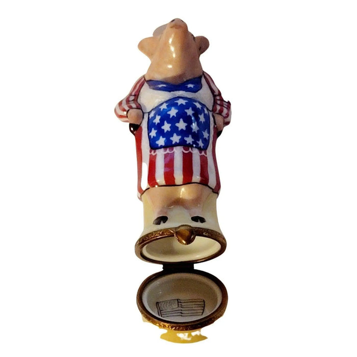 Ms Mama Pig Limoges Box for Patriotic Decor Porcelain Limoges united patriotic pig French Trinket Box