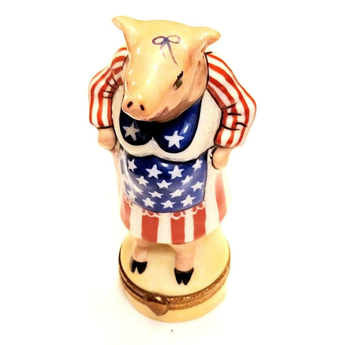 Ms Mama Pig Limoges Box for Patriotic Decor Porcelain Limoges united patriotic pig French Trinket Box
