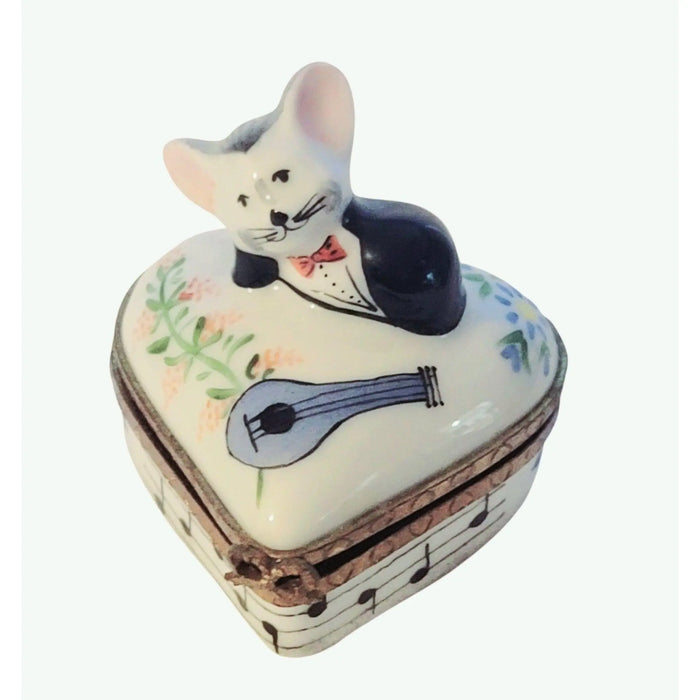 Musical Love Mouse for Romantic Keepsakes Porcelain Limoges mouse heart love valentine French Trinket Box