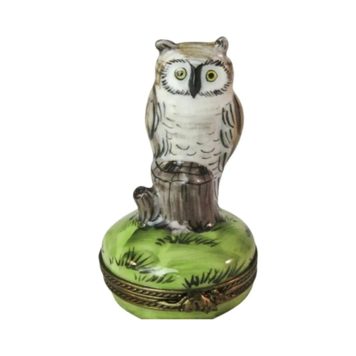 Limoges Boutique presents the Owls on Stump, a genuine Limoges box painted by hand in France