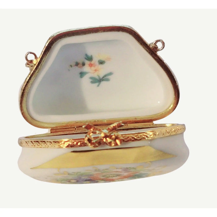Pastel Floral Box for Keepsakes Porcelain Limoges purse Decal limoges box bags ladies French Trinket Box