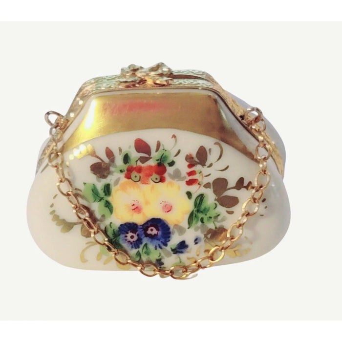 Pastel Floral Box for Keepsakes Porcelain Limoges purse Decal limoges box bags ladies French Trinket Box