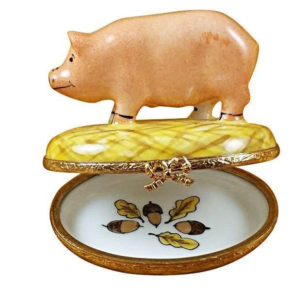 Pig on Straw Limoges Box for Animal Lovers Porcelain Limoges pig French Trinket Box