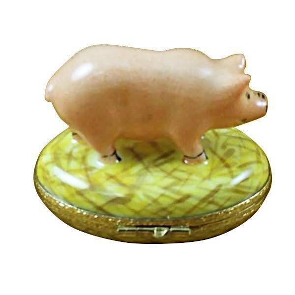 Pig on Straw Limoges Box for Animal Lovers Porcelain Limoges pig French Trinket Box