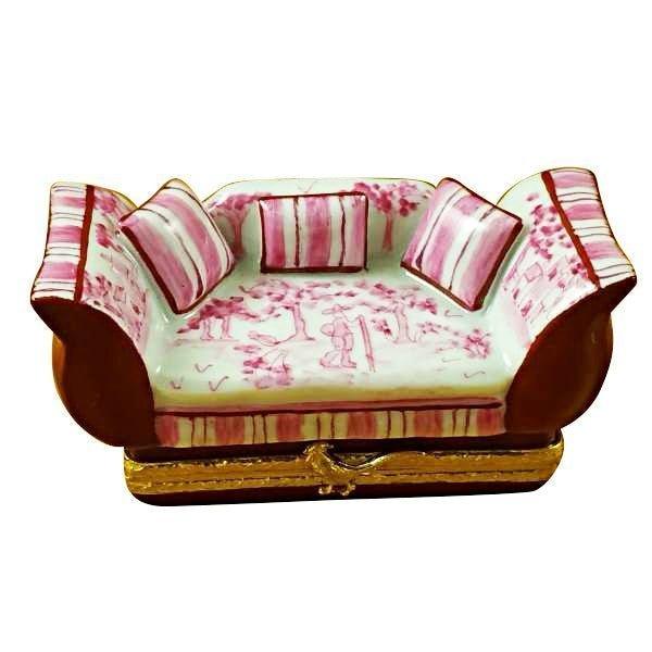 Pink Toile Sofa Limoges Box for Collectors Porcelain Limoges furniture French Trinket Box