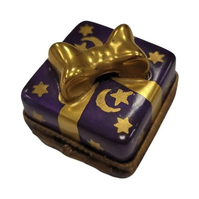 Hand-painted Purple Mini Moon Stars Present with Gold Bow Limoges box, French artistry for lovers of fine art