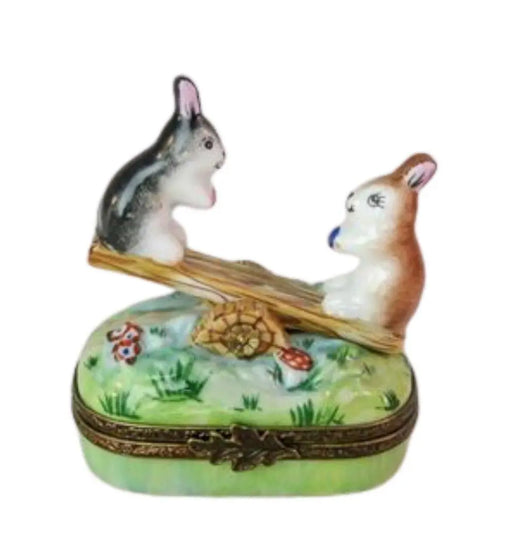 Rabbit Seasaw Limoges Box for Home Decor Porcelain Limoges mice rabbit limoges boxes French Trinket Box