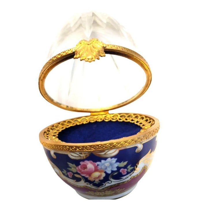 Rare Crystal Egg for Elegant Collectors Porcelain Limoges Egg Wedding Special French Trinket Box