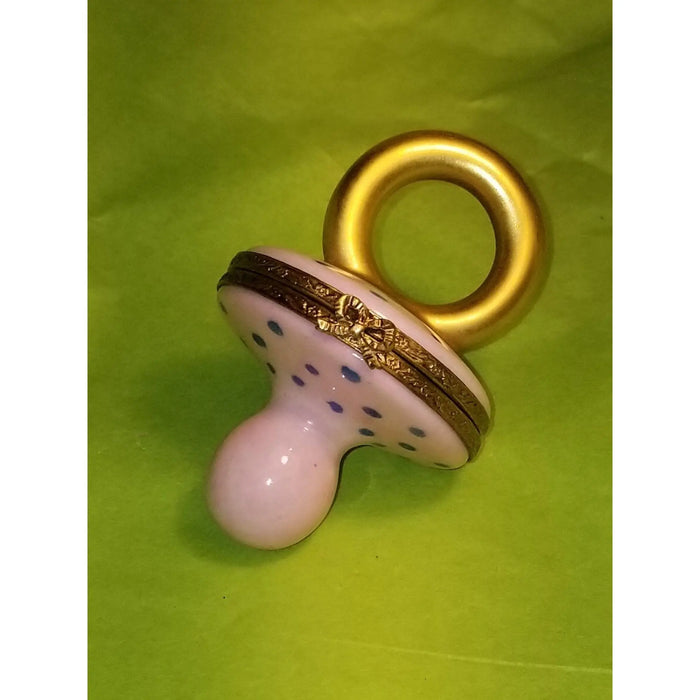 Rare Pink Pacifier Box for New Parents Porcelain Limoges baby limoges box babies maternity French Trinket Box