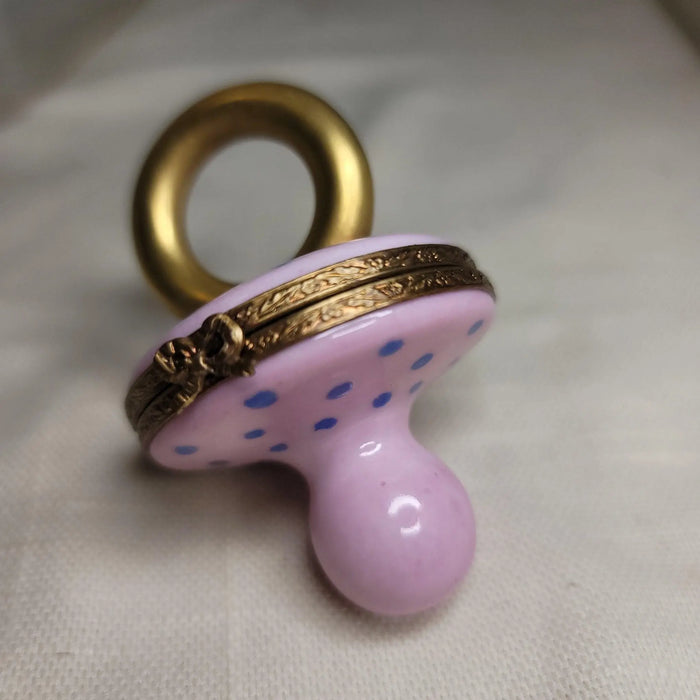 Rare Pink Pacifier Box for New Parents Porcelain Limoges baby limoges box babies maternity French Trinket Box