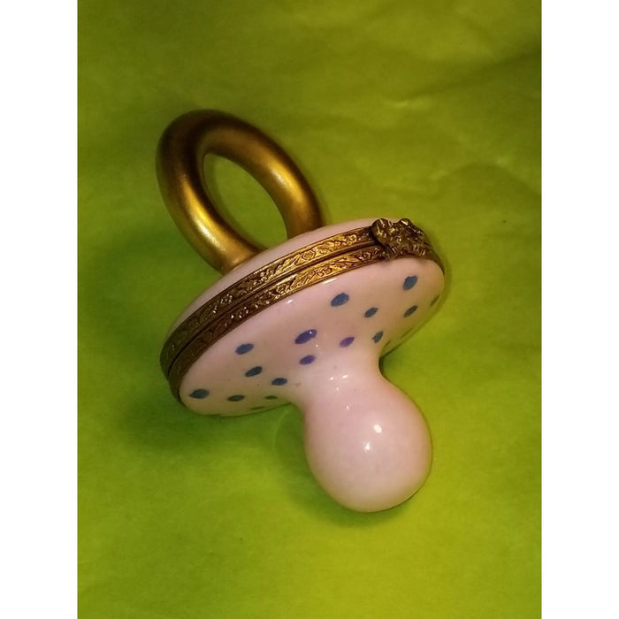 Rare Pink Pacifier Box for New Parents Porcelain Limoges baby limoges box babies maternity French Trinket Box