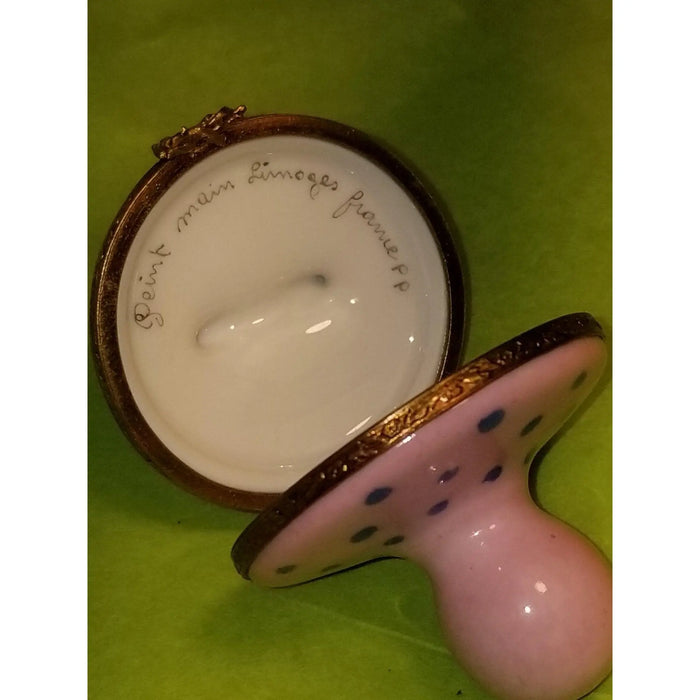 Rare Pink Pacifier Box for New Parents Porcelain Limoges baby limoges box babies maternity French Trinket Box