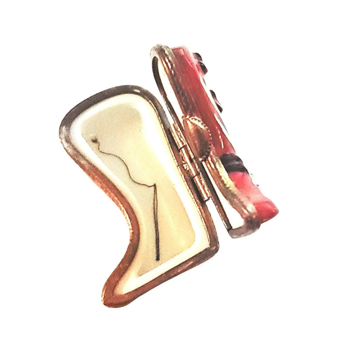 Red Cowboy Boot Trinket Box for Western Decor Porcelain Limoges shoes farm animals French Trinket Box
