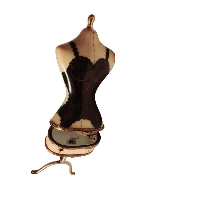 Black Lingerie Mannequin for Collectors Porcelain Limoges Fashion jewelry women shoes limoges box French Trinket Box