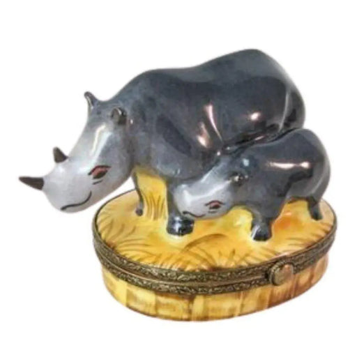 Rhino Mother Baby Limoges Box Porcelain Limoges wild limoges boxes French Trinket Box