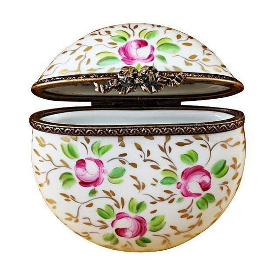 Round With Gold and Pink Flowers Box - Limoges Boutique Authentic Limoges Box