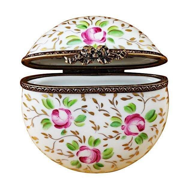 Gold and Pink Flowers Limoges Box for Collectors Porcelain Limoges oval French Trinket Box
