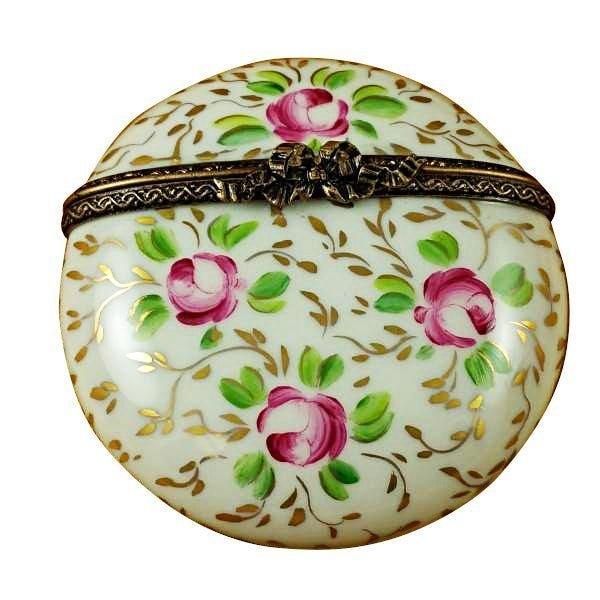 Gold and Pink Flowers Limoges Box for Collectors Porcelain Limoges oval French Trinket Box