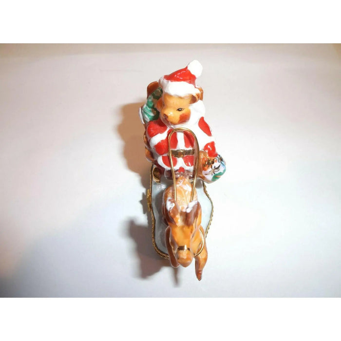 Santa Bear Sleigh Adventure Porcelain Limoges xmas theme teddy French Trinket Box