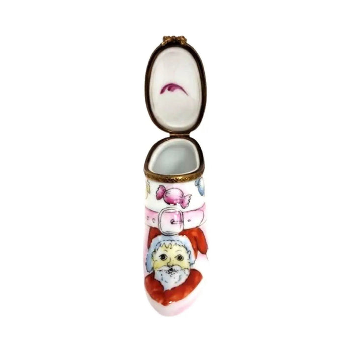 Every brushstroke by hand on the Santa Boot Shoe with Candy Fashion Limoges box from France