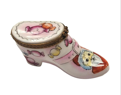 Santa Boot Candy Box for Holiday Cheer Porcelain Limoges Santa Shoes French Trinket Box