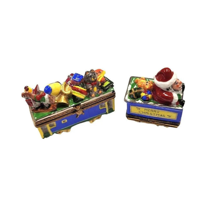 Fine art lovers will admire this 2 Piece Santa Train Christmas Limoges box