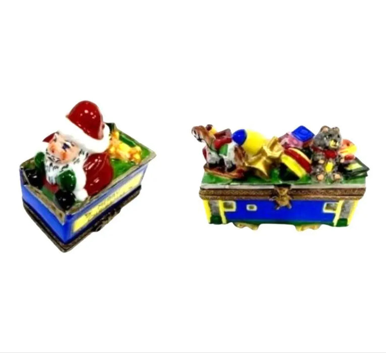 Santa Train Limoges Box Delight Porcelain Limoges Santa vehicle French Trinket Box