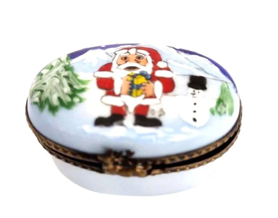 Santa and Snowman Box for Holiday Cheer Porcelain Limoges santa christmas French Trinket Box