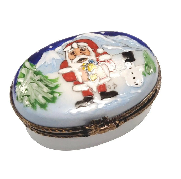 Santa and Snowman Box for Holiday Cheer Porcelain Limoges santa christmas French Trinket Box