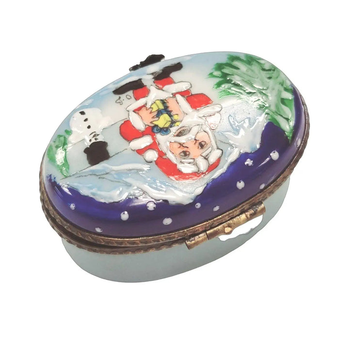 Santa and Snowman Box for Holiday Cheer Porcelain Limoges santa christmas French Trinket Box