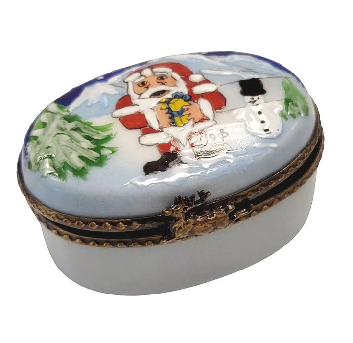 Santa and Snowman Box for Holiday Cheer Porcelain Limoges santa christmas French Trinket Box