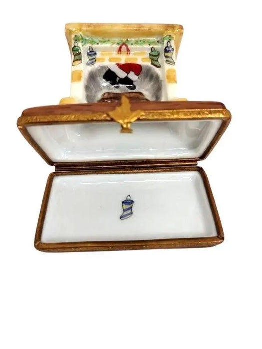 Santa in Cozy Fireplace for Holiday Decor Porcelain Limoges santa christmas xmas French Trinket Box