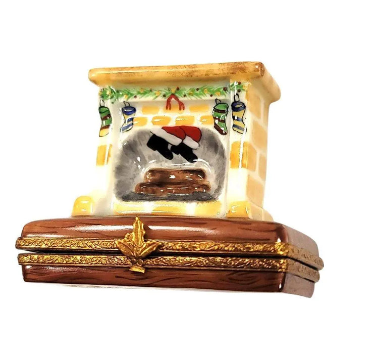 Santa in Cozy Fireplace for Holiday Decor Porcelain Limoges santa christmas xmas French Trinket Box