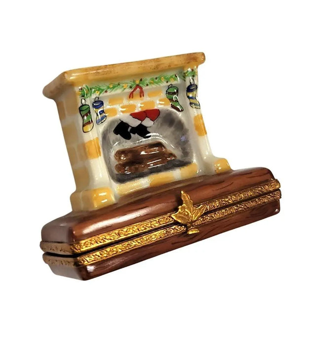 Santa in Cozy Fireplace for Holiday Decor Porcelain Limoges santa christmas xmas French Trinket Box