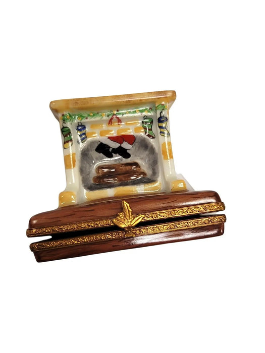Santa in Cozy Fireplace for Holiday Decor Porcelain Limoges santa christmas xmas French Trinket Box
