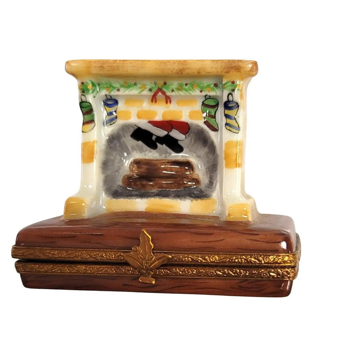Santa in Cozy Fireplace for Holiday Decor Porcelain Limoges santa christmas xmas French Trinket Box