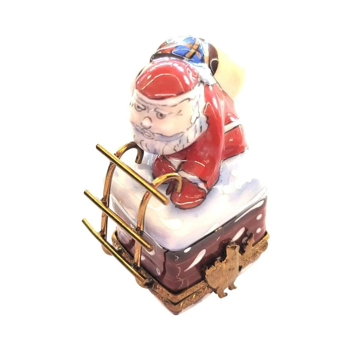 Collectible Santa on Chimney Limoges box with artisan brushwork