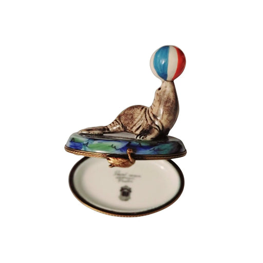 Seal with Beach Ball for Ocean Lovers Porcelain Limoges Limoges Ocean Fish beach Limoges Boxes French Trinket Box