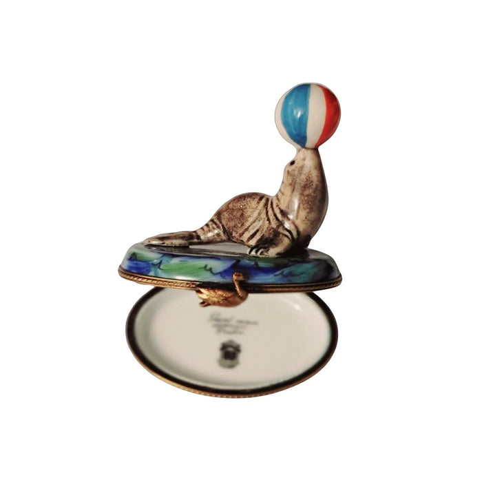 Seal with Beach Ball for Ocean Lovers Porcelain Limoges Limoges Ocean Fish beach Limoges Boxes French Trinket Box