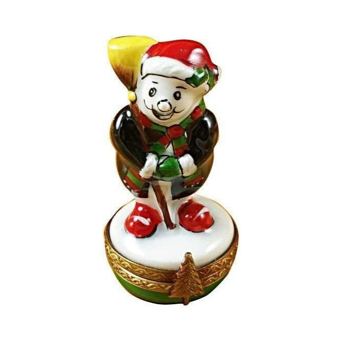 Authentic Rochard Small Laughing Snowman Cheer Limoges box, hand-painted in France for Christmas, from Limoges Boutique