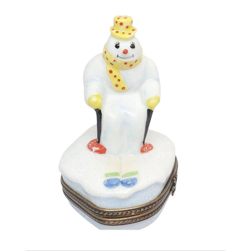 Snowman Skiing Limoges Box for Holiday Cheer Porcelain Limoges Snowman Sports winter French Trinket Box