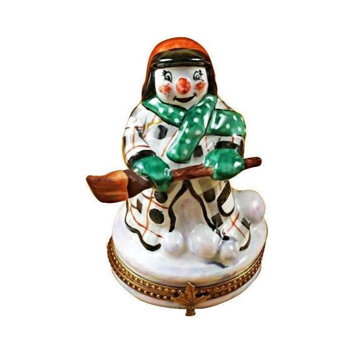 Genuine Rochard Snowman with Coat Holiday Limoges box painted by hand in France for Christmas, from Limoges Boutique